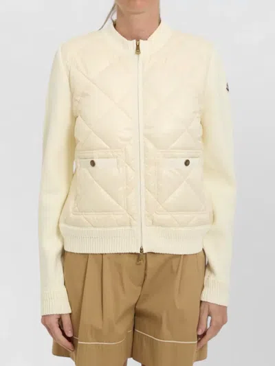 Moncler Padded Knit Zip Cardigan Slim Fit In Yellow