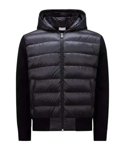 Moncler Wool-lined Hooded Zip-up Sweatshirt In Black