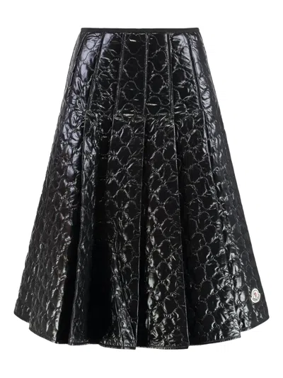 Moncler Gonna Midi Padded With Quilted Checkered Pattern In Black