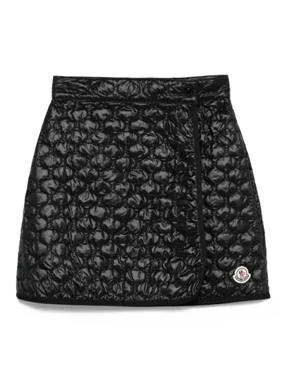 Moncler Quilted Black Skirt With Glossy Finish And Wrap Style