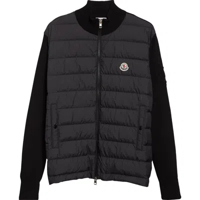Moncler Padded Mixed Media Zip Cardigan In Black