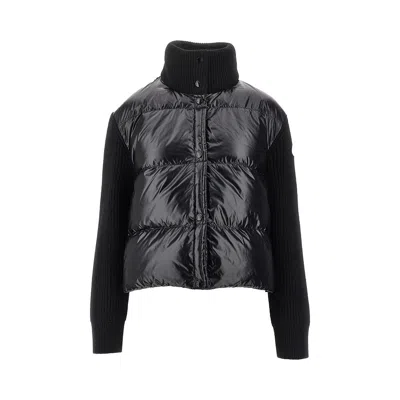 Moncler Padded Nylon And Knit Cardigan In Black
