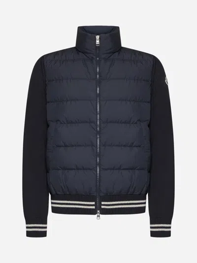 Moncler Padded Nylon And Knit Cardigan In Blue