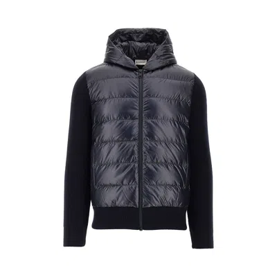 Moncler Hooded Wool Nylon Padded Cardigan In Black