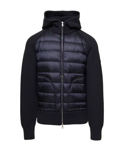 Moncler Padded-panel Knit Jacket In Blue