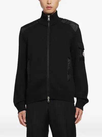 Moncler Padded Panelled High-neck Cardigan In Black