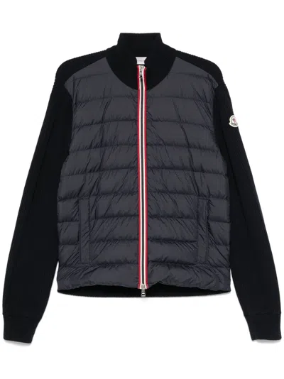 Moncler Padded-panels Cardigan In Blue