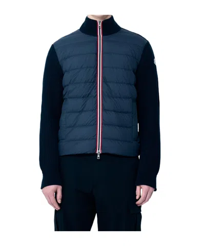 Moncler Padded-panels Cardigan In Navy