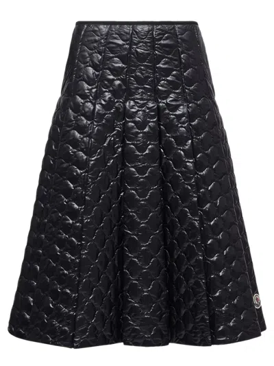 Moncler Gonna Midi Padded With Quilted Checkered Pattern In Black