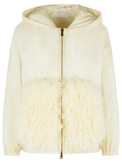 Moncler Padded Polyamide Sweatshirt With Off-white Teddy Trim In Brown