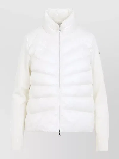 Moncler Padded Quilted Cardigan Coat High Collar In White