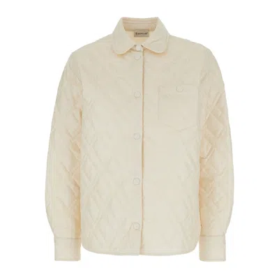 Moncler Nylon Overshirt Long Sleeves Collared Neck In Neutral