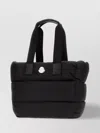 Moncler Puffy Black Tote Bag With Top Zip And Dual Handles In Black