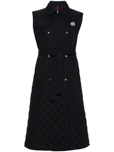 Moncler Padded Quilted Trench Coat In Navy