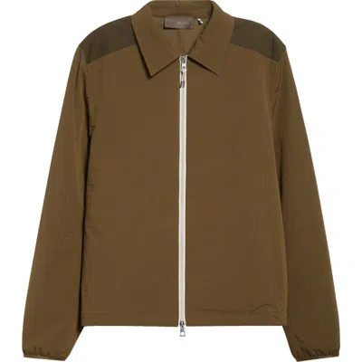 Moncler Padded Seersucker Zip Shirt Jacket In Brown