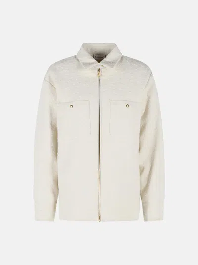 Moncler Kids' Padded Shirt Jacket In Ivory White Bouclé Cotton Blend