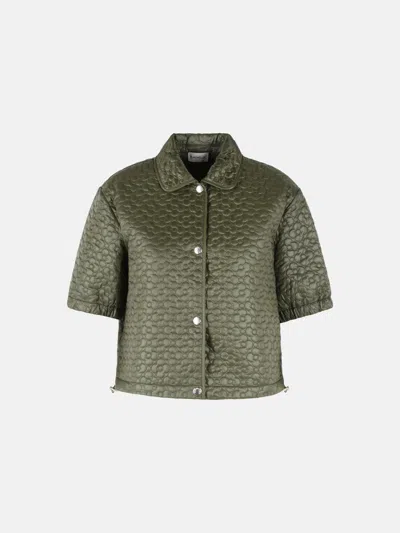 Moncler Padded Short Sleeve Shirt With Olive Green Polyamide Floral Quilting