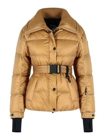 Moncler Bataillouse Belted Down Ski Jacket Clothing In Brown