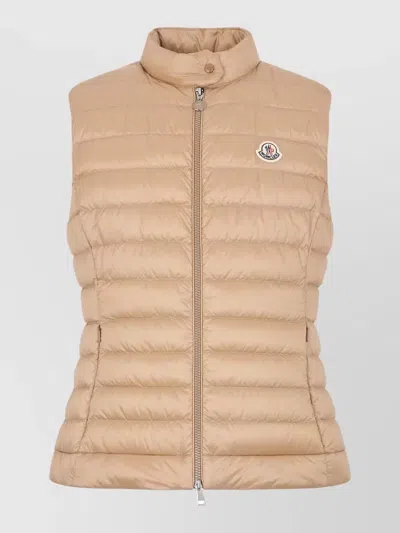 Moncler Padded Sleeveless High Neck Zip Jacket In Brown