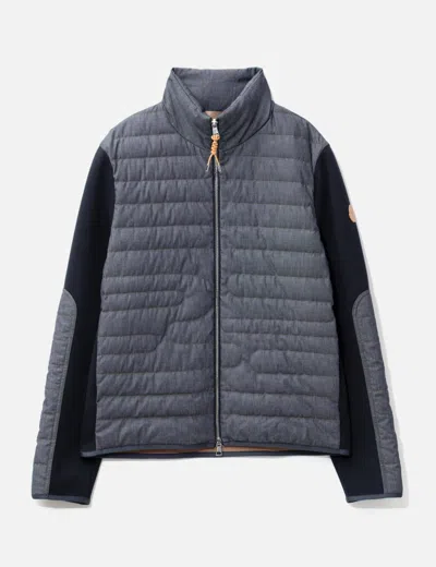 MONCLER PADDED SNAKE-QUILTED DENIM CARDIGAN