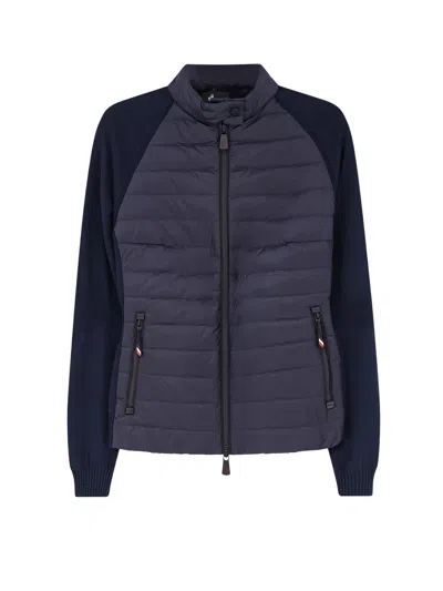 Moncler Padded Stretch Viscose Blend Cardigan In Blue
