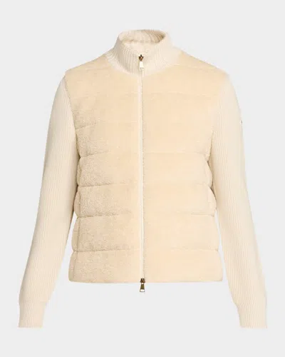 Moncler Padded Teddy & Wool Cardigan In Neutral