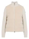Moncler Padded Cardigan With Ribbed Collar And Sleeves In White