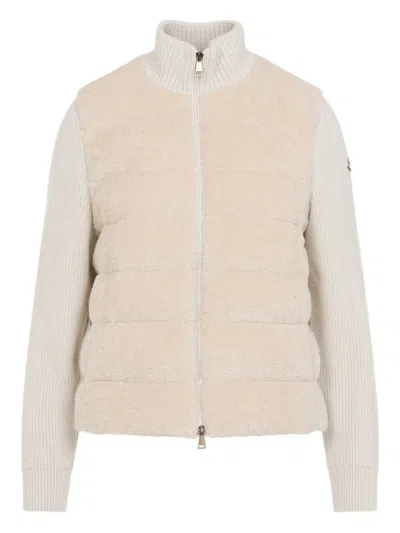 MONCLER PADDED TEDDY WOOL ZIP-UP CARDIGAN