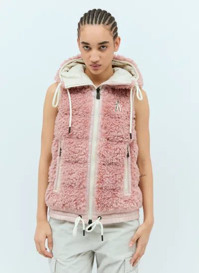 Moncler Padded Teddy Zip-up Gilet In Pink