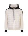 MONCLER PADDED TRICOT CARDIGAN WITH HOOD IN WHITE AND NAVY BLUE