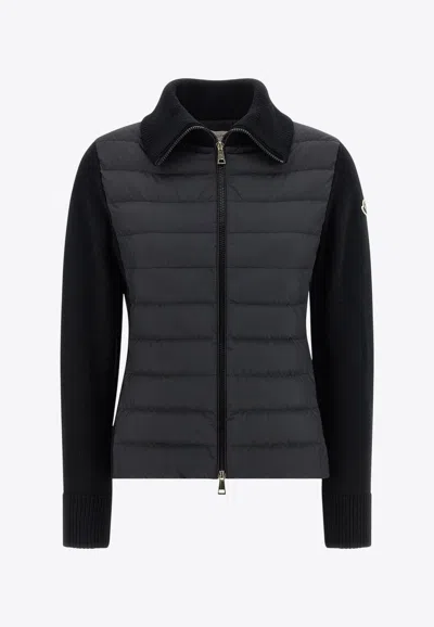 Moncler Padded Tricot Down Cardigan In Black