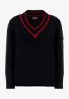Moncler Padded V-neck Wool-blend Sweater In Black