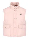 Moncler Biois Down Gilet Stand Collar Zigzag Quilted Technical Fabric In Nude