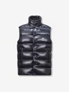 Moncler Logo Patch Shiny Padded Vest In Blue