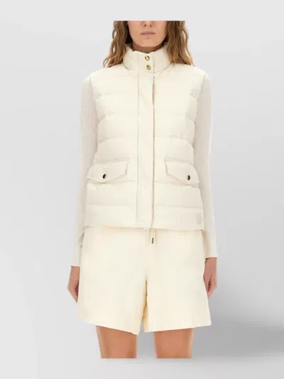 Moncler Padded Vest With High Collar And Pockets In White