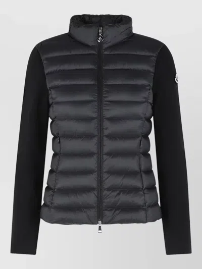 Moncler Padded Virgin Wool Cardigan High Collar Zip In Black