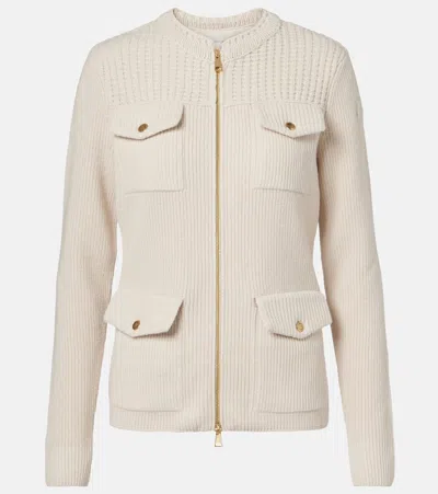 Moncler Padded Virgin Wool Cardigan In Sand
