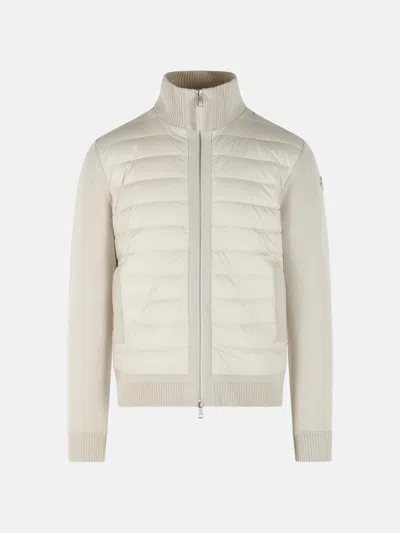 Moncler Padded Virgin Wool Cardigan With Ivory White Zip In Neutral