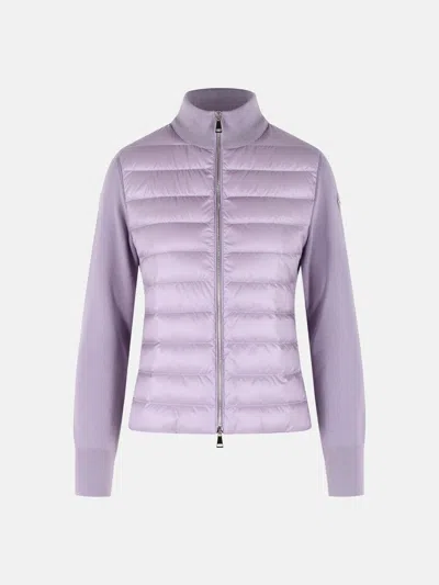 Moncler Padded Virgin Wool Cardigan With Lilac Zip In Purple