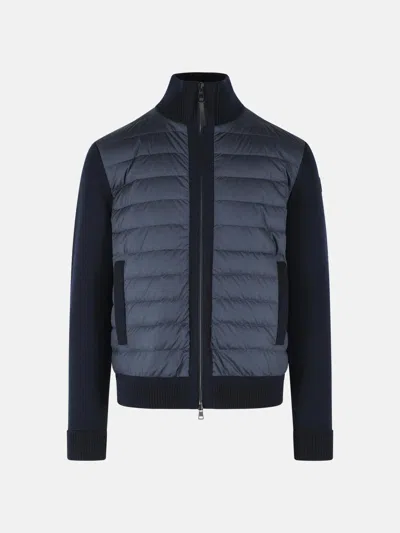 Moncler Padded Virgin Wool Cardigan With Zip Navy Blue