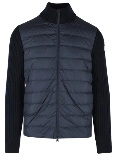 Moncler Padded Virgin Wool Cardigan With Zipper Navy Blue