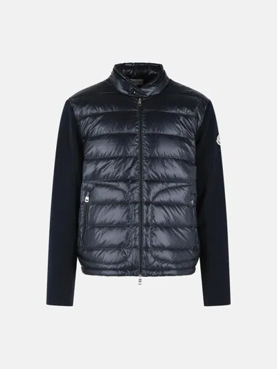 Moncler Padded Virgin Wool Crdigan With Zip Navy Blue