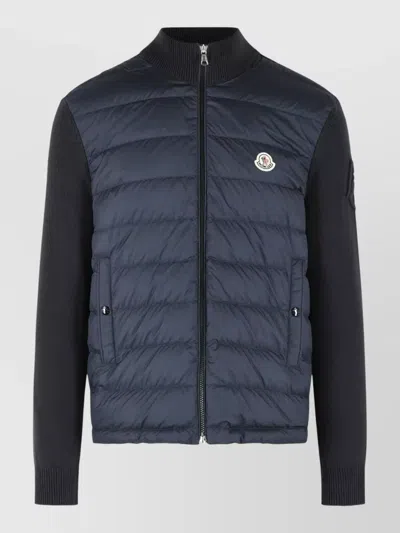 Moncler Padded Virgin Wool Zip Front Cardigan In Blue