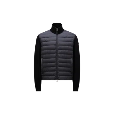 MONCLER PADDED WOOL & CASHMERE ZIP-UP CARDIGAN BLACK