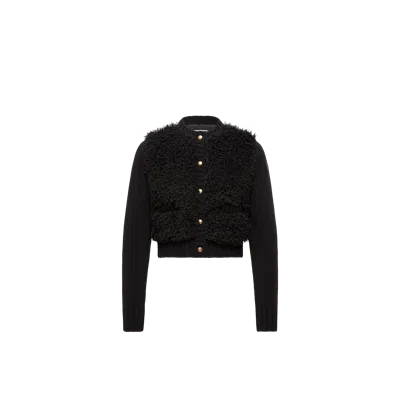 Moncler Padded Wool & Teddy Cardigan, Women, Black, Size: Xs