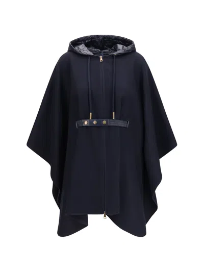 Moncler Padded Wool Blend Cape In Navy