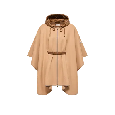 Moncler Padded Wool Blend Cape, Women, Beige, Size: One Size In Brown