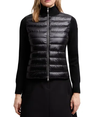 Moncler Padded Wool-blend Cardigan In Black