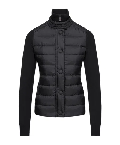 Moncler Padded Wool Blend Cardigan In Black