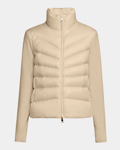 Moncler Padded Wool Cardigan In Nude